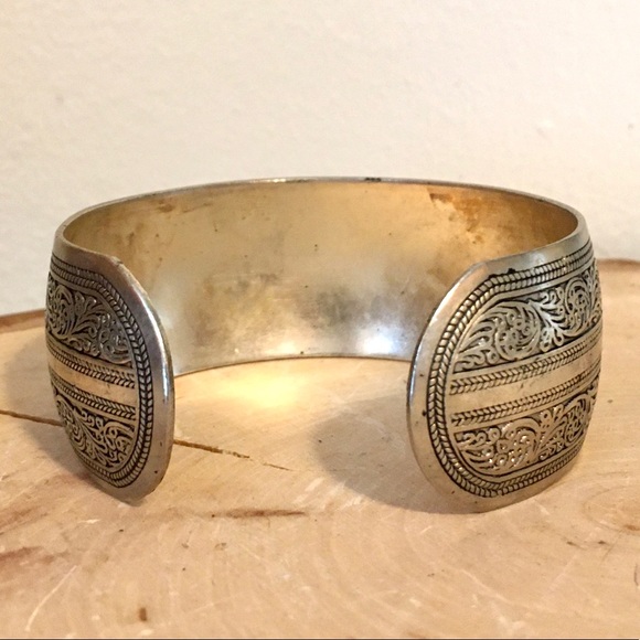 Silver Bohemian Statement Cuff Bracelet Adjustable - Picture 3 of 4